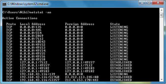 command prompt - netstat an