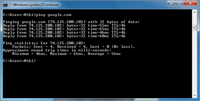 command prompt - ping