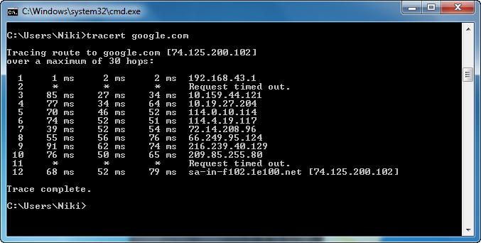 command prompt - tracert