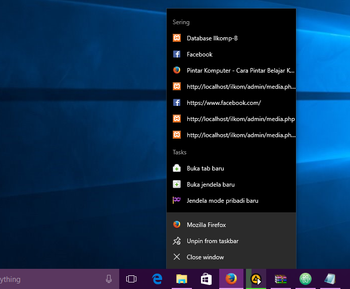 recent file list windows 10 taskbar