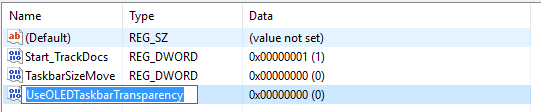 regedit - windows taskbar transparan 3