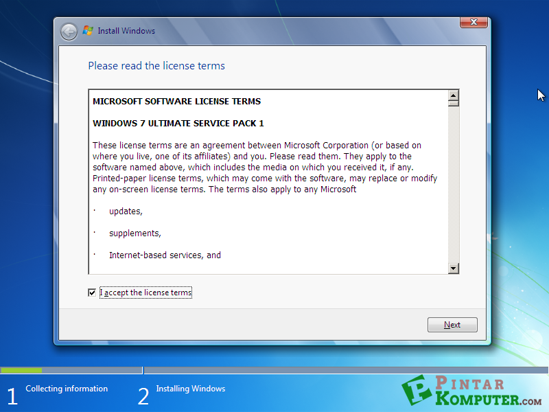 beri centang pada I accept the license terms beri centang pada I accept the license terms